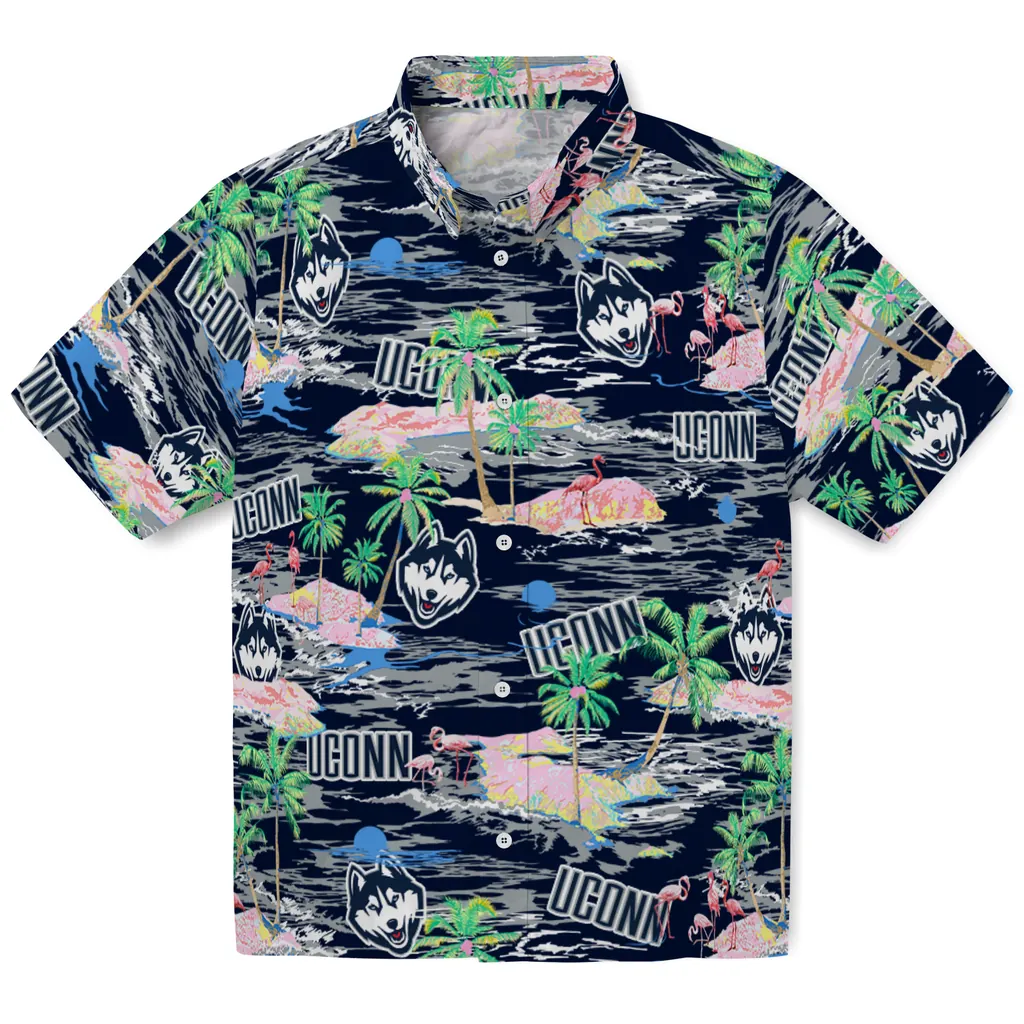 UConn Huskies Hawaiian Shirt - Hawaii Island uconn huskies flamingo retreat blue hawaiian shirts best selling