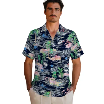 uconn huskies flamingo retreat blue hawaiian shirts fashion forward