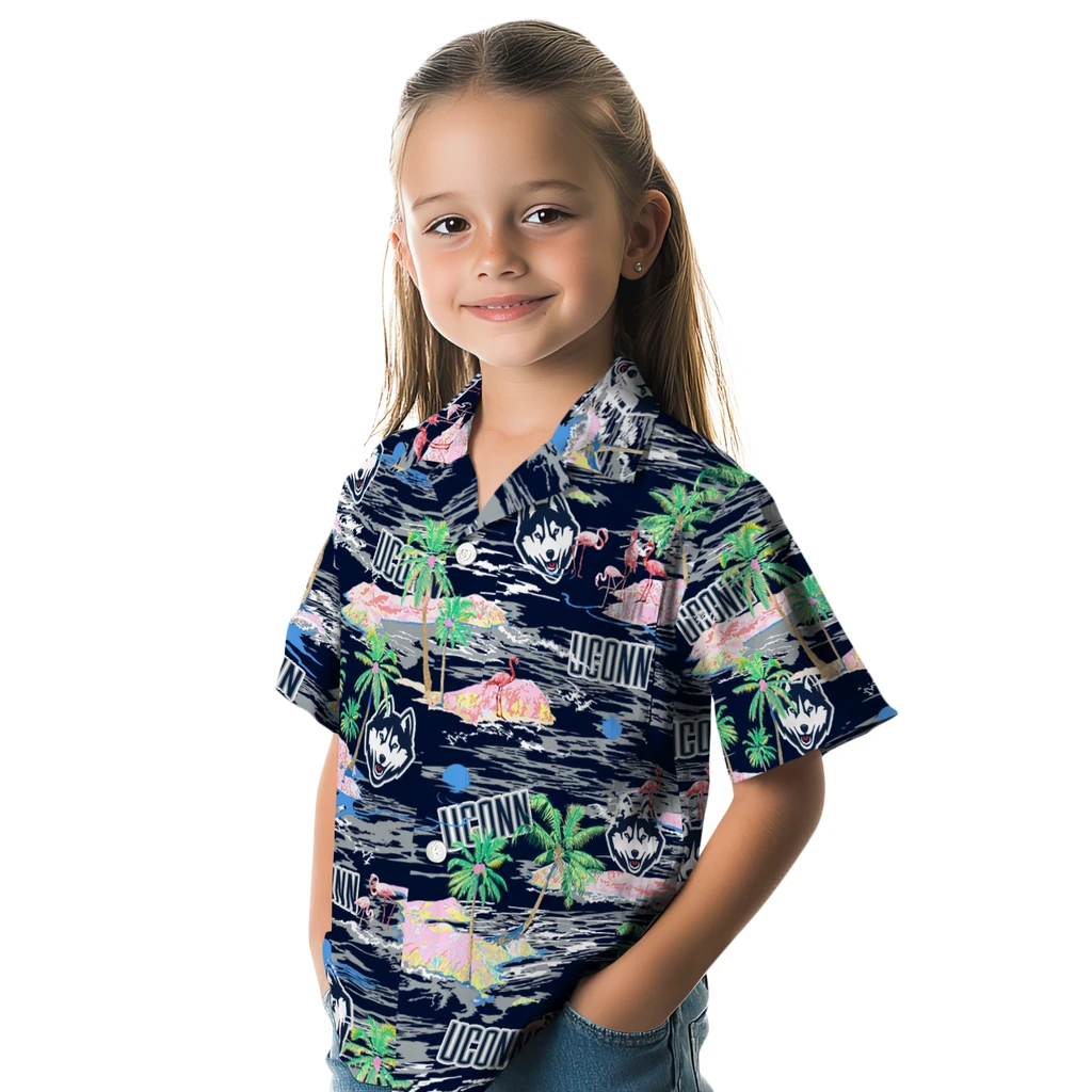 UConn Huskies Hawaiian Shirt - Hawaii Island uconn huskies flamingo retreat blue hawaiian shirts premium grade