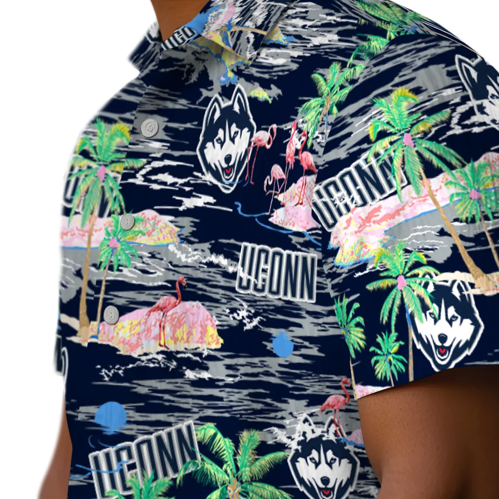 UConn Huskies Hawaiian Shirt - Hawaii Island uconn huskies flamingo retreat blue hawaiian shirts trendy