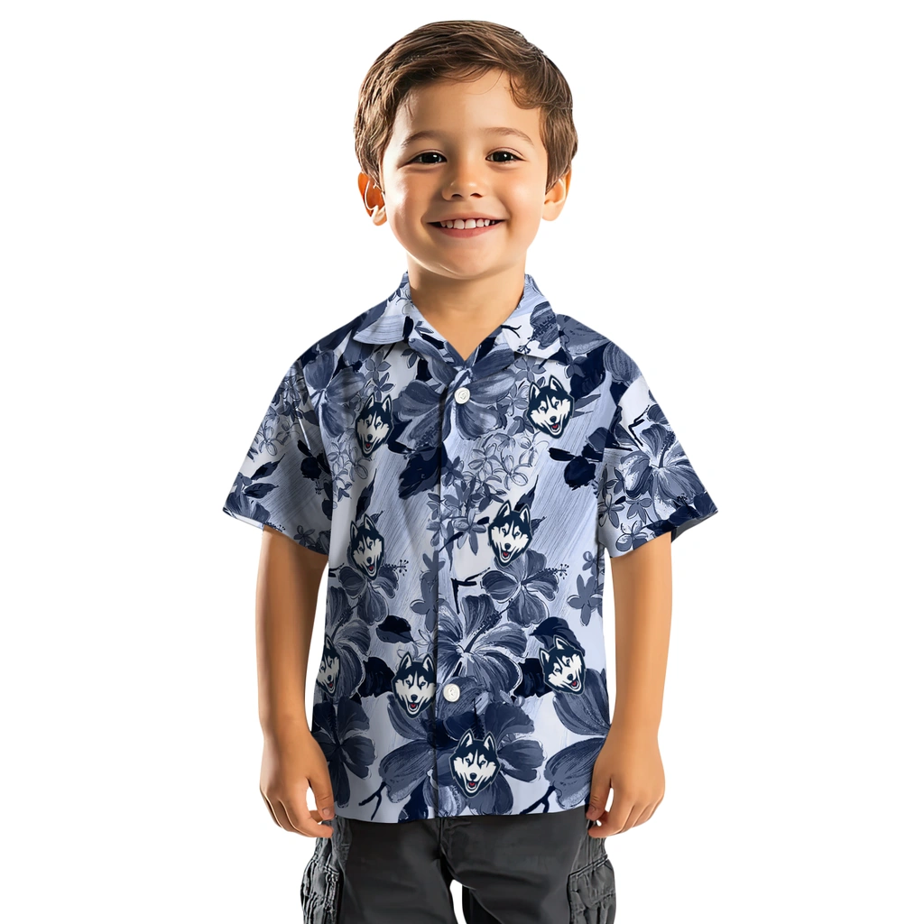 UConn Huskies Hawaiian Shirt - Hibiscus Arrangement uconn huskies hibiscus arrangement blue hawaiian shirts top rated