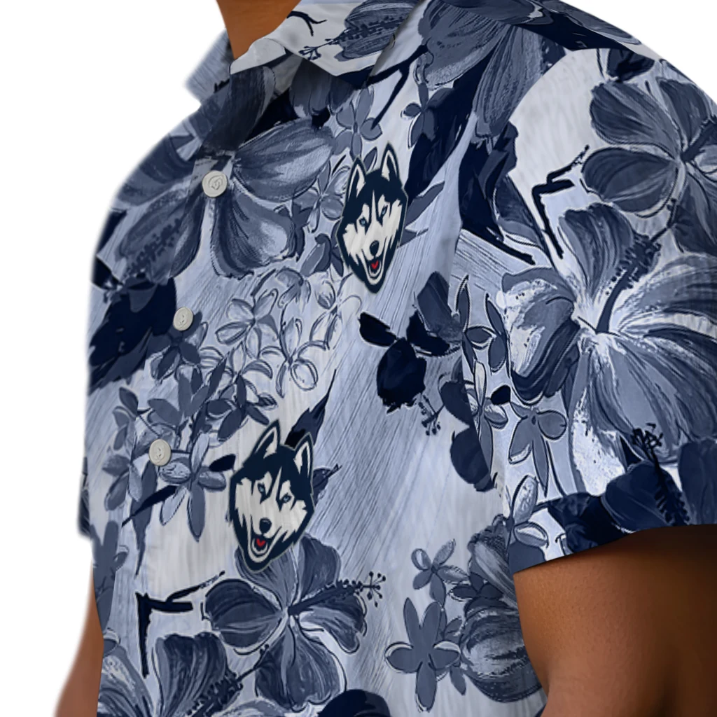 UConn Huskies Hawaiian Shirt - Hibiscus Arrangement uconn huskies hibiscus arrangement blue hawaiian shirts trendy