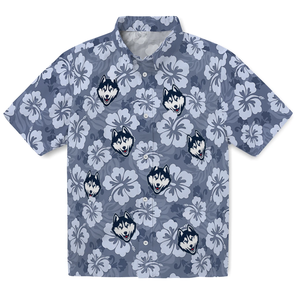 UConn Huskies Hawaiian Shirt - Hibiscus Cluster uconn huskies hibiscus cluster blue hawaiian shirts best selling