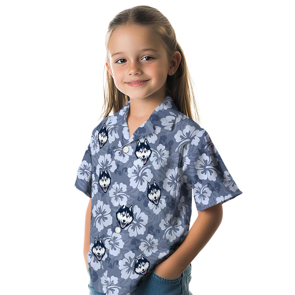 UConn Huskies Hawaiian Shirt - Hibiscus Cluster uconn huskies hibiscus cluster blue hawaiian shirts premium grade