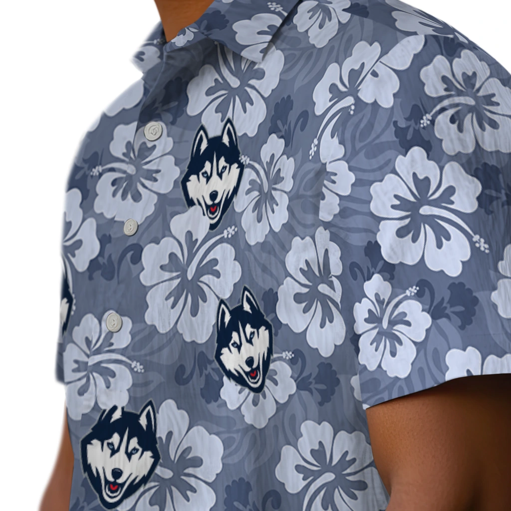UConn Huskies Hawaiian Shirt - Hibiscus Cluster uconn huskies hibiscus cluster blue hawaiian shirts trendy