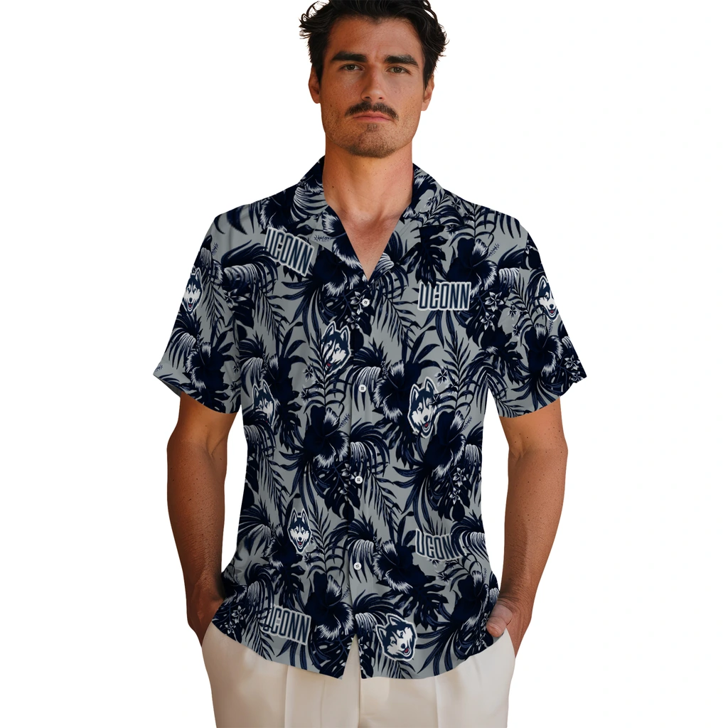 UConn Huskies Hawaiian Shirt - Hibiscus Exotic uconn huskies hibiscus exotic blue hawaiian shirts fashion forward