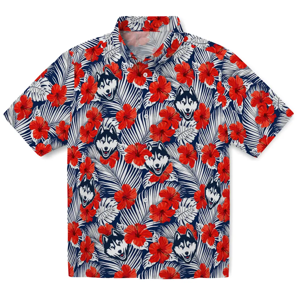 UConn Huskies Hawaiian Shirt - Hibiscus Fiesta uconn huskies hibiscus fiesta red royal blue hawaiian shirts best selling
