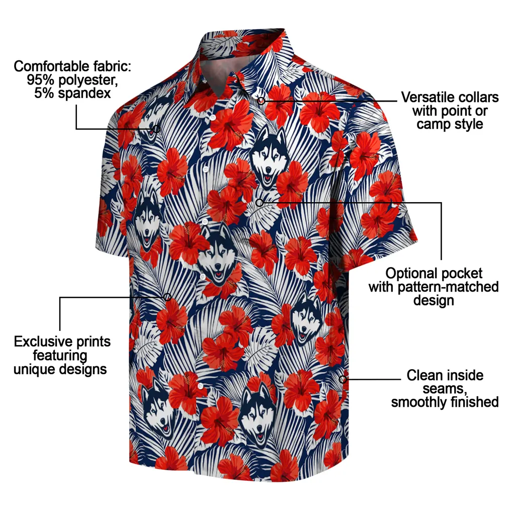 UConn Huskies Hawaiian Shirt - Hibiscus Fiesta uconn huskies hibiscus fiesta red royal blue hawaiian shirts new arrival