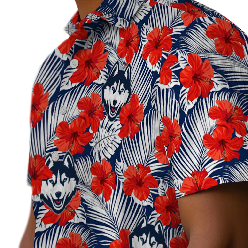 UConn Huskies Hawaiian Shirt - Hibiscus Fiesta uconn huskies hibiscus fiesta red royal blue hawaiian shirts trendy