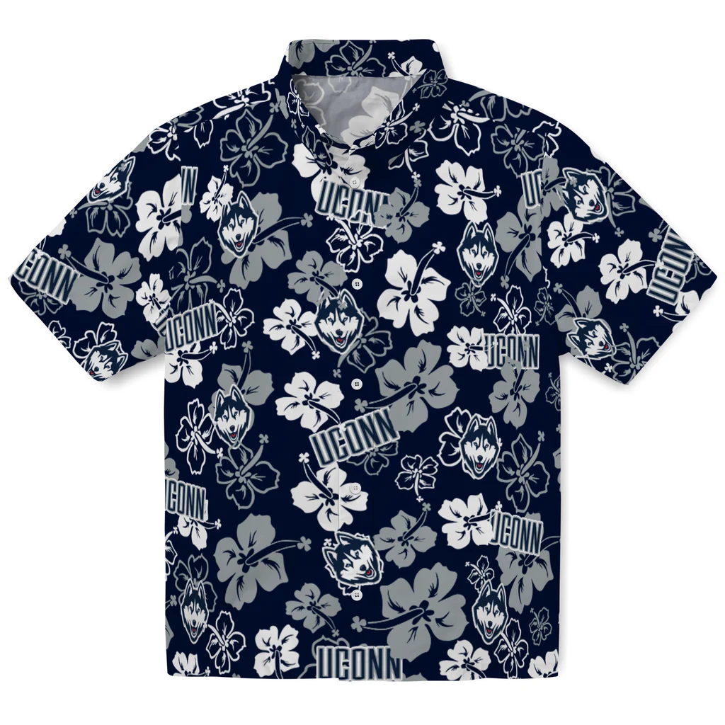 UConn Huskies Hawaiian Shirt - Hibiscus Flower Design uconn huskies hibiscus bloom blue hawaiian shirts best selling