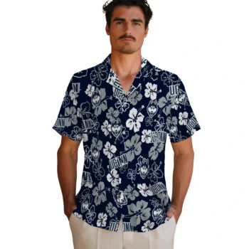 uconn huskies hibiscus bloom blue hawaiian shirts fashion forward