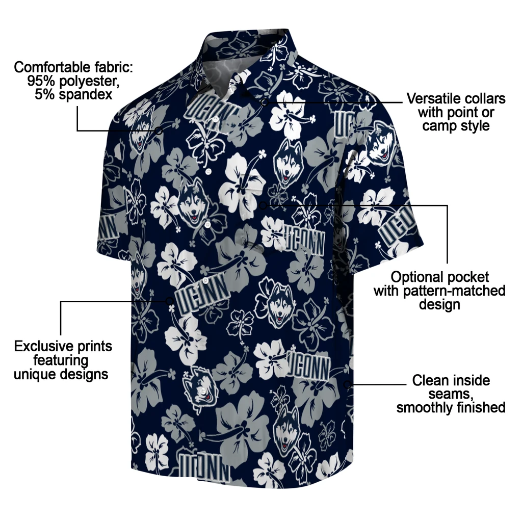 UConn Huskies Hawaiian Shirt - Hibiscus Flower Design uconn huskies hibiscus bloom blue hawaiian shirts new arrival