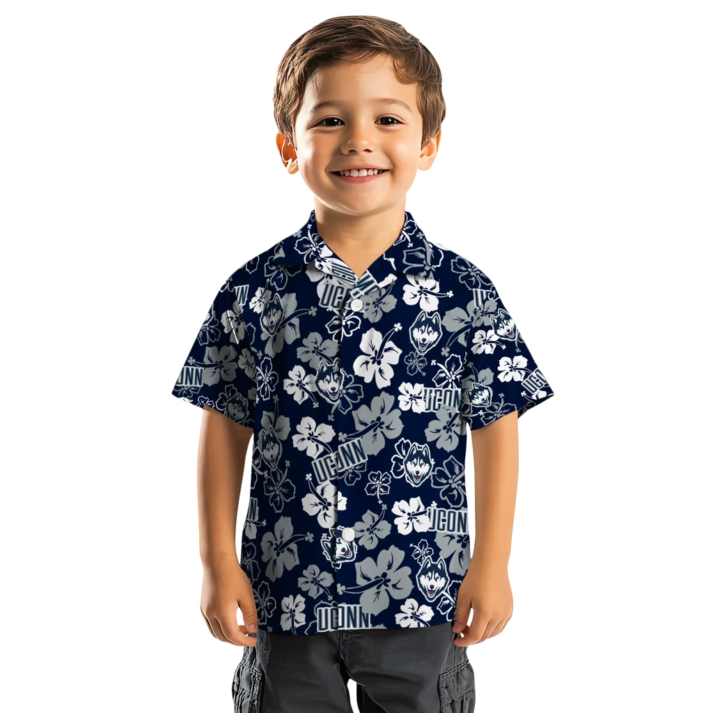 UConn Huskies Hawaiian Shirt - Hibiscus Flower Design uconn huskies hibiscus bloom blue hawaiian shirts top rated
