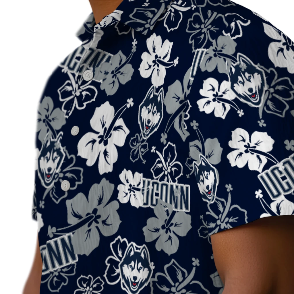 UConn Huskies Hawaiian Shirt - Hibiscus Flower Design uconn huskies hibiscus bloom blue hawaiian shirts trendy
