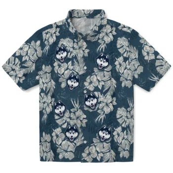 uconn huskies hibiscus flowers navy blue hawaiian shirts best selling