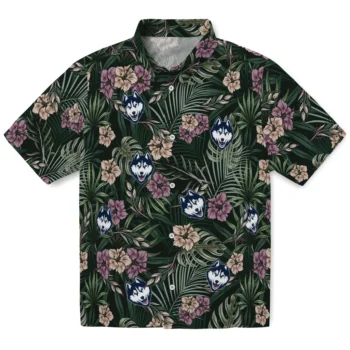 uconn huskies hibiscus leaves pattern green hawaiian shirts best selling