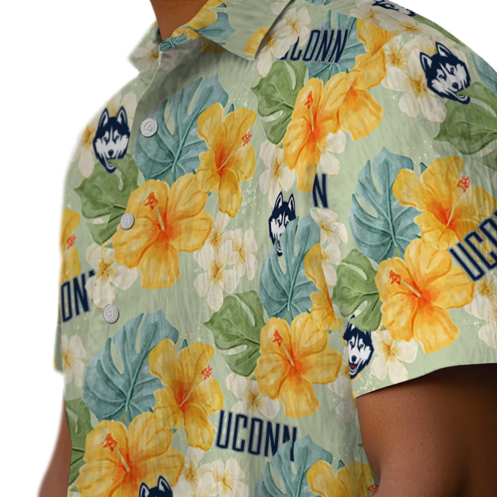 UConn Huskies Hawaiian Shirt - Hibiscus Mood uconn huskies hibiscus mood pale lime yellow hawaiian shirts trendy