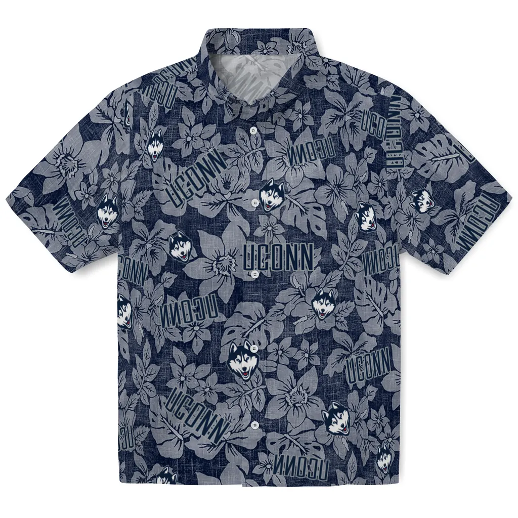 UConn Huskies Hawaiian Shirt - Hibiscus Oasis uconn huskies hibiscus oasis blue hawaiian shirts best selling