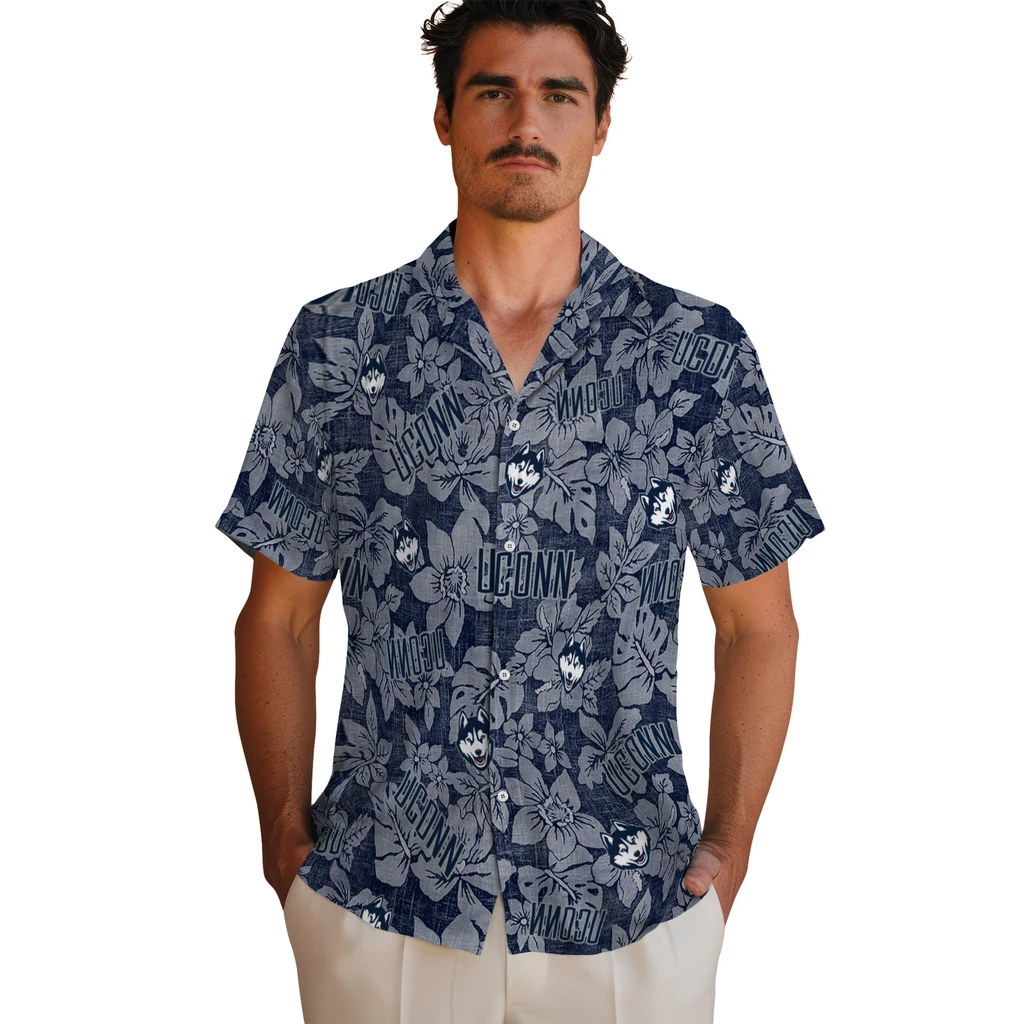 UConn Huskies Hawaiian Shirt - Hibiscus Oasis uconn huskies hibiscus oasis blue hawaiian shirts fashion forward