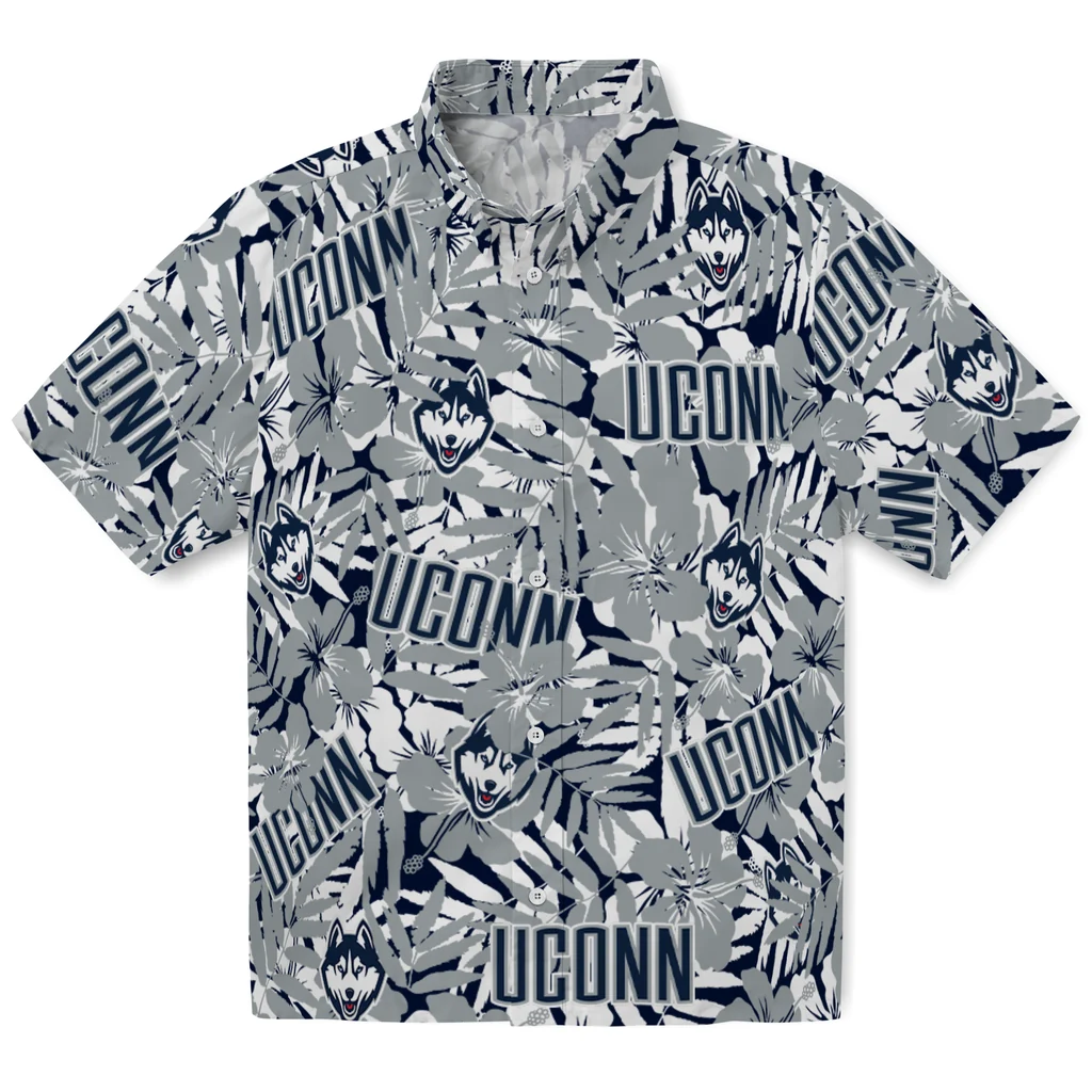 UConn Huskies Hawaiian Shirt - Hibiscus Overlay uconn huskies hibiscus overlay hawaiian shirts best selling