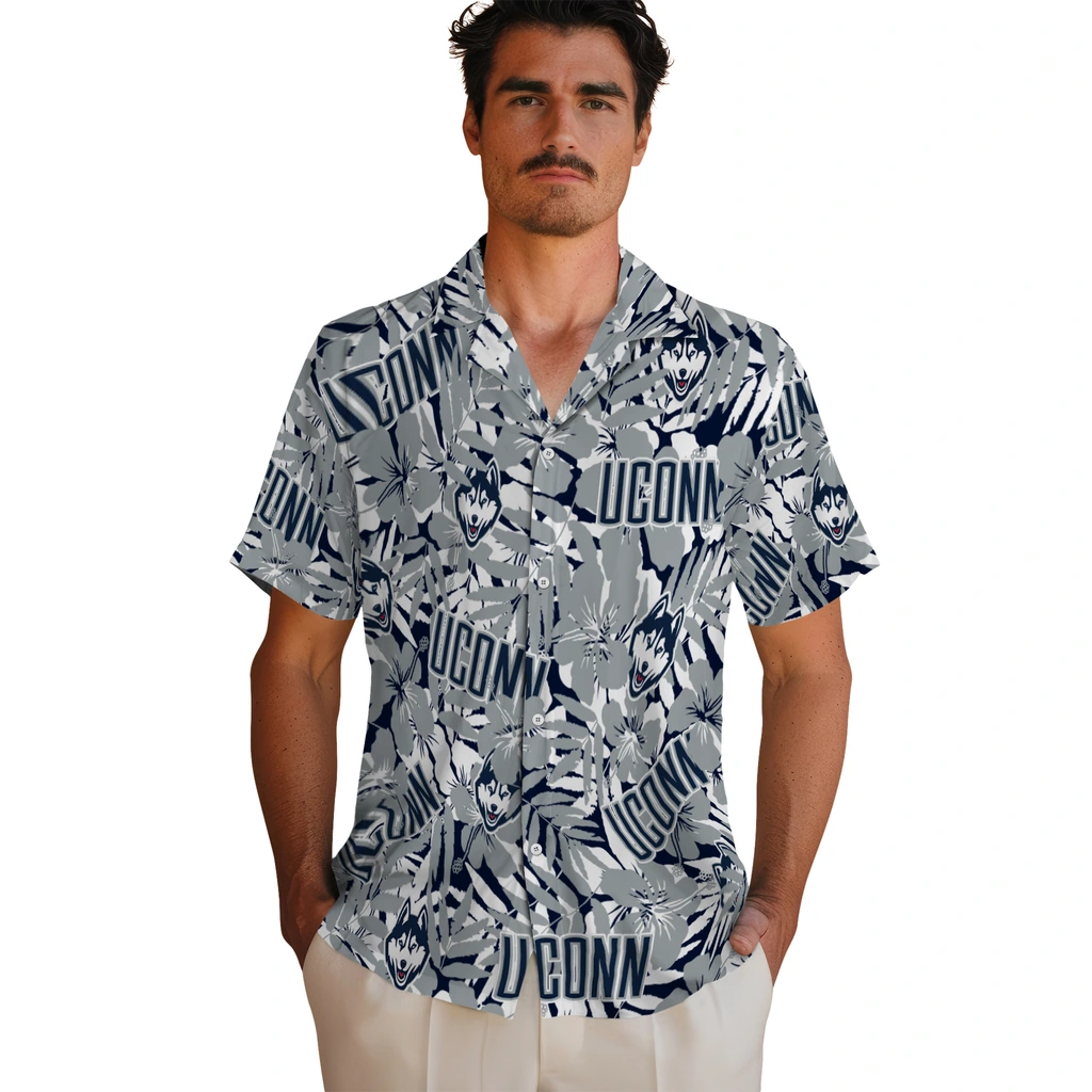 UConn Huskies Hawaiian Shirt - Hibiscus Overlay uconn huskies hibiscus overlay hawaiian shirts fashion forward
