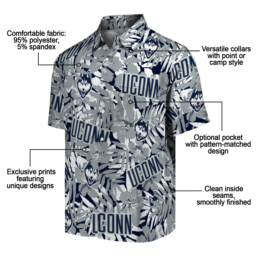 UConn Huskies Hawaiian Shirt - Hibiscus Overlay uconn huskies hibiscus overlay hawaiian shirts new arrival