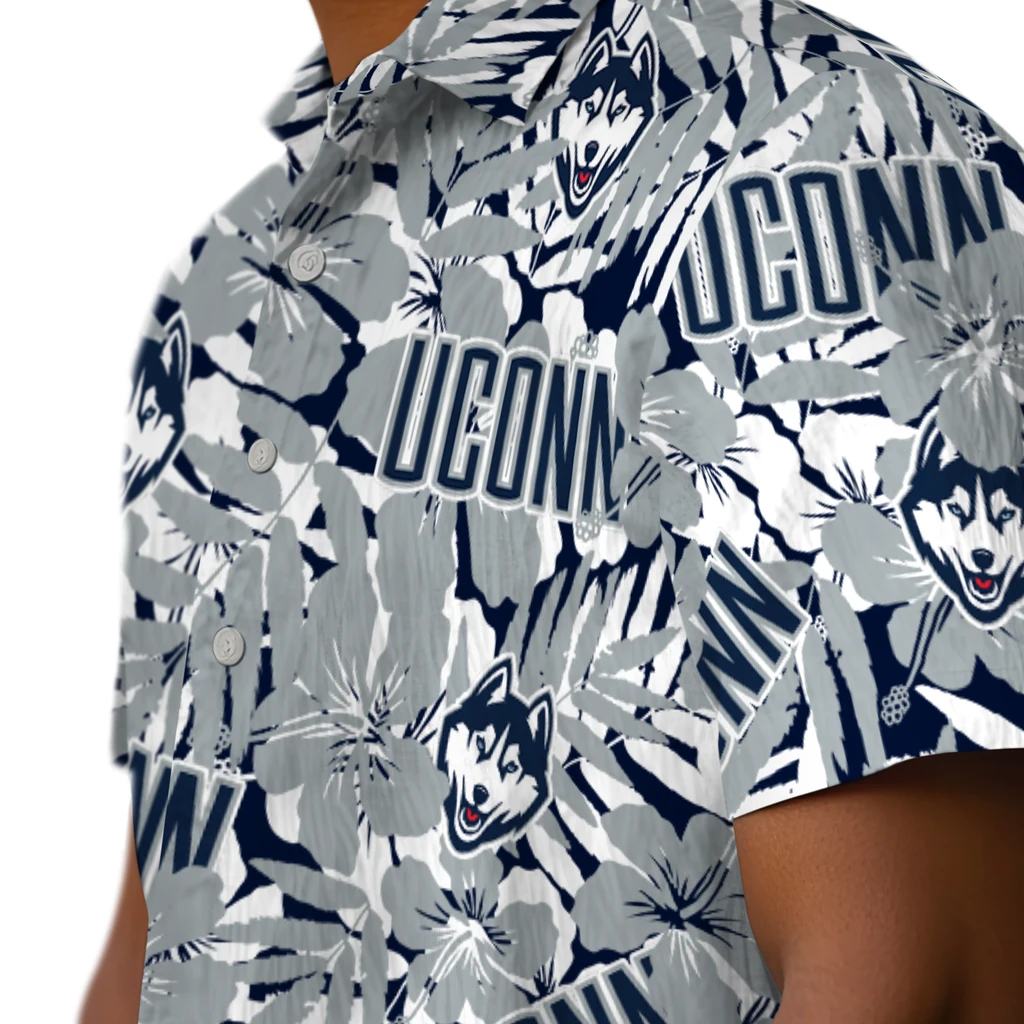 UConn Huskies Hawaiian Shirt - Hibiscus Overlay uconn huskies hibiscus overlay hawaiian shirts trendy
