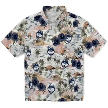 uconn huskies hibiscus seaside white hawaiian shirts best selling