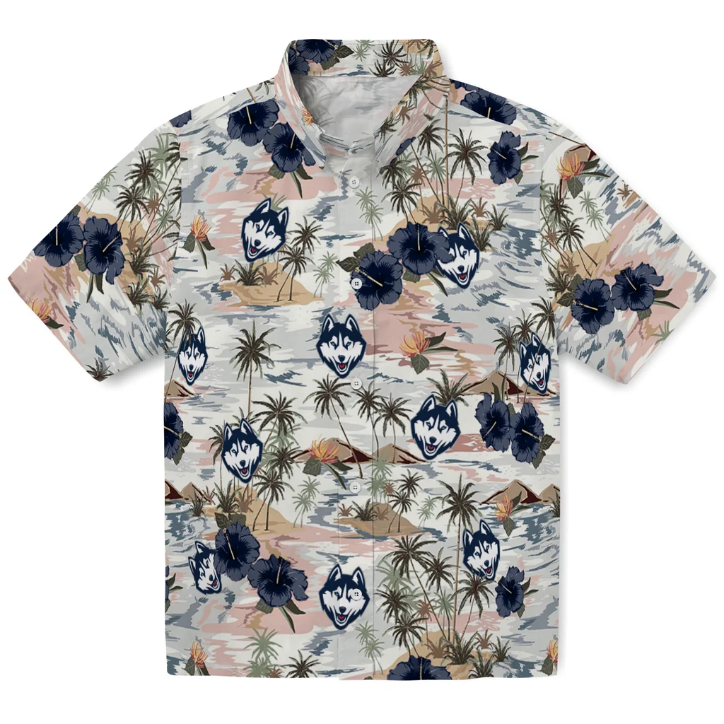 UConn Huskies Hawaiian Shirt - Hibiscus Seaside uconn huskies hibiscus seaside white hawaiian shirts best selling
