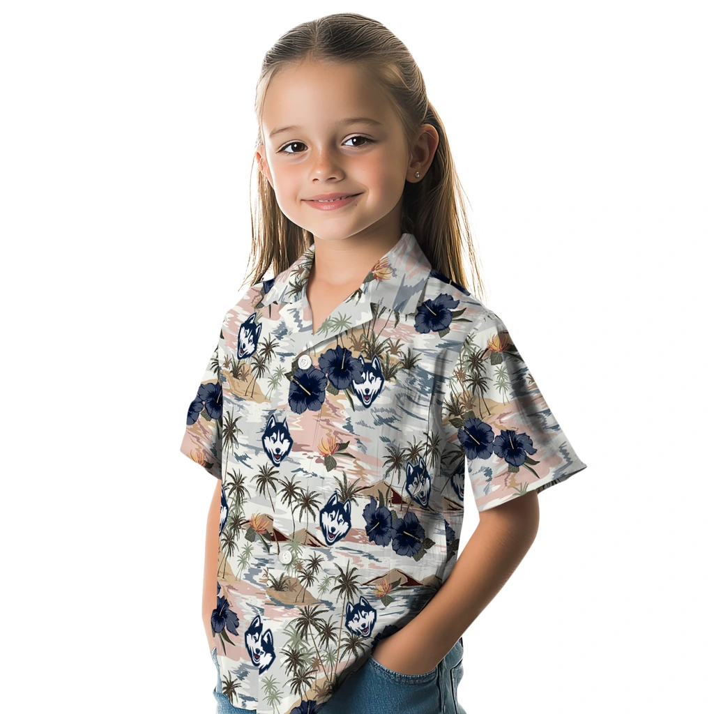 UConn Huskies Hawaiian Shirt - Hibiscus Seaside uconn huskies hibiscus seaside white hawaiian shirts premium grade