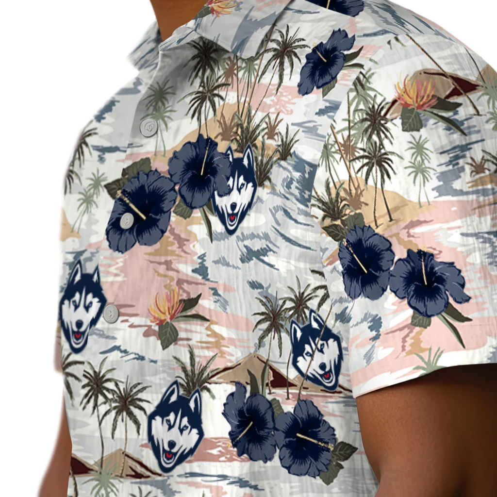 UConn Huskies Hawaiian Shirt - Hibiscus Seaside uconn huskies hibiscus seaside white hawaiian shirts trendy