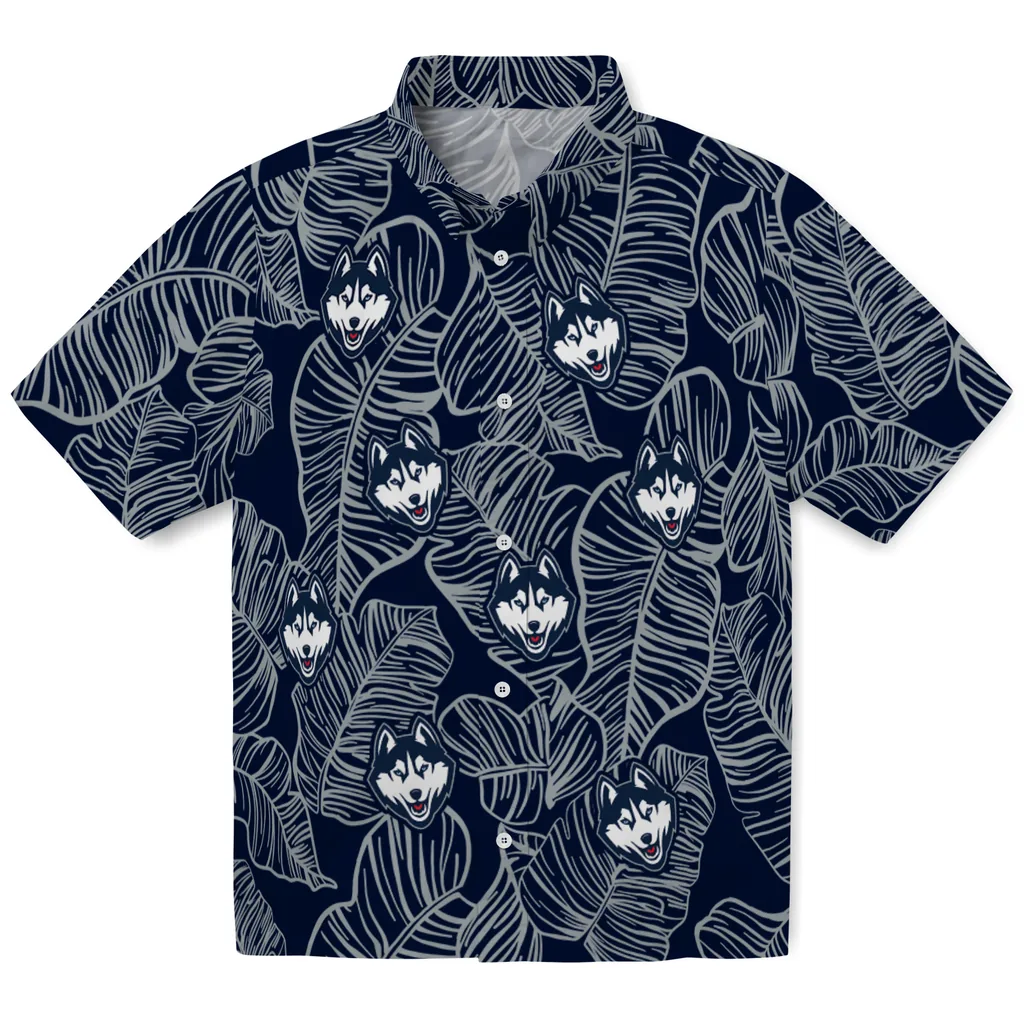 UConn Huskies Hawaiian Shirt - Leaf Outline uconn huskies leaf outline blue hawaiian shirts best selling