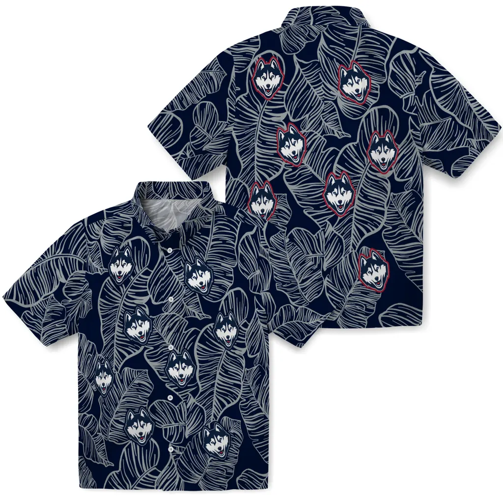 UConn Huskies Hawaiian Shirt - Leaf Outline uconn huskies leaf outline blue hawaiian shirts high quality