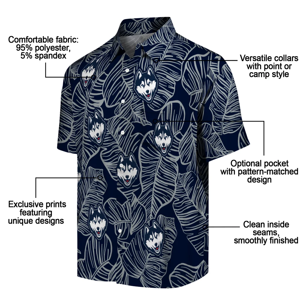 UConn Huskies Hawaiian Shirt - Leaf Outline uconn huskies leaf outline blue hawaiian shirts new arrival