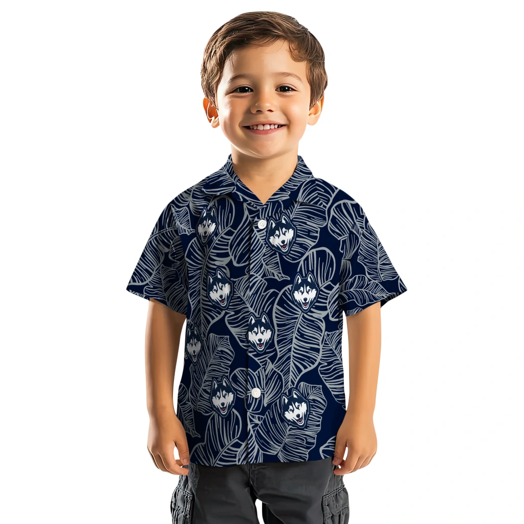 UConn Huskies Hawaiian Shirt - Leaf Outline uconn huskies leaf outline blue hawaiian shirts top rated