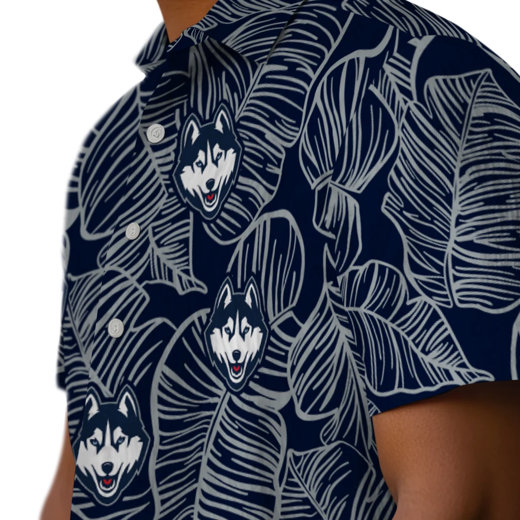 UConn Huskies Hawaiian Shirt - Leaf Outline uconn huskies leaf outline blue hawaiian shirts trendy