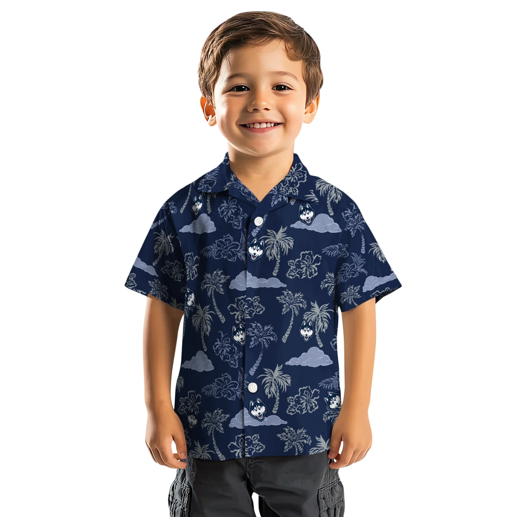 UConn Huskies Hawaiian Shirt - Palm And Clouds uconn huskies palm and clouds blue hawaiian shirts top rated