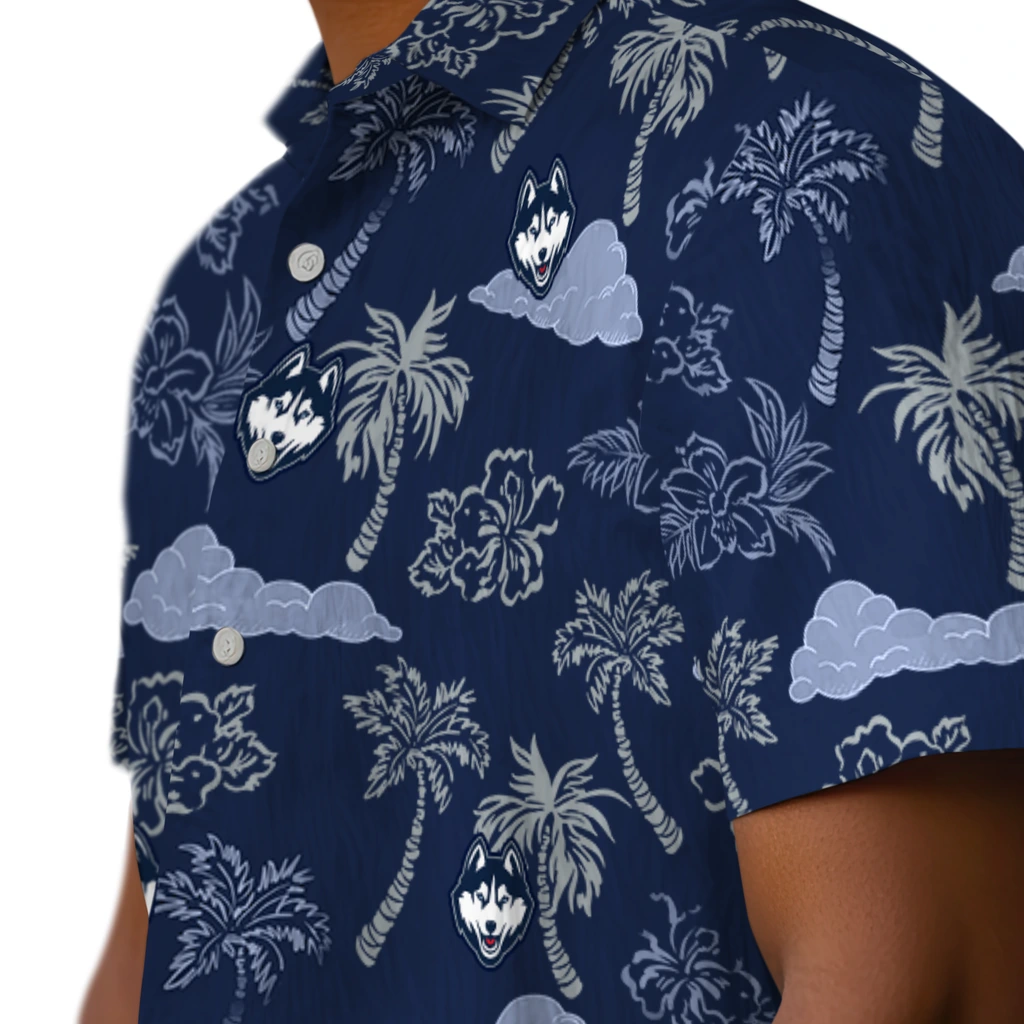 UConn Huskies Hawaiian Shirt - Palm And Clouds uconn huskies palm and clouds blue hawaiian shirts trendy