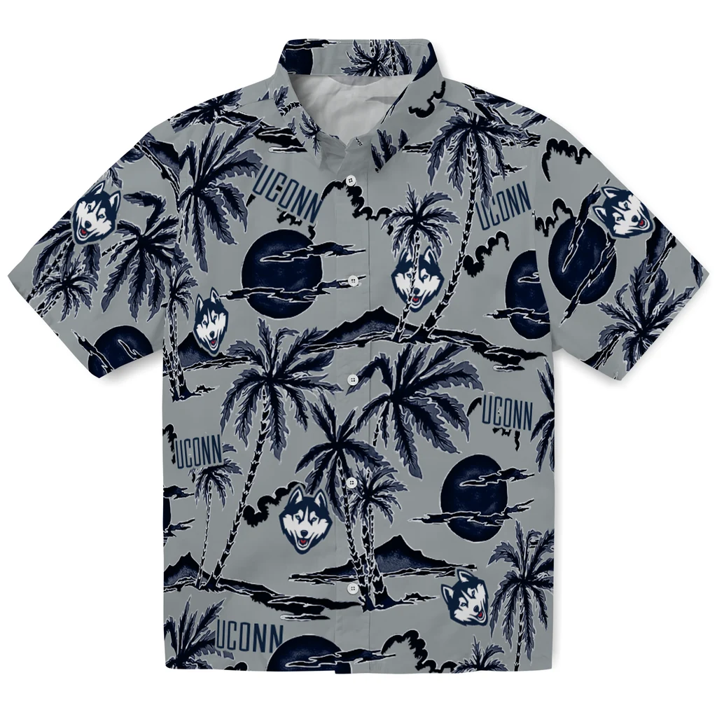UConn Huskies Hawaiian Shirt - Palm Sunset uconn huskies palm sunset hawaiian shirts best selling