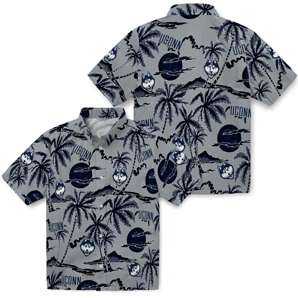 UConn Huskies Hawaiian Shirt - Palm Sunset uconn huskies palm sunset hawaiian shirts high quality
