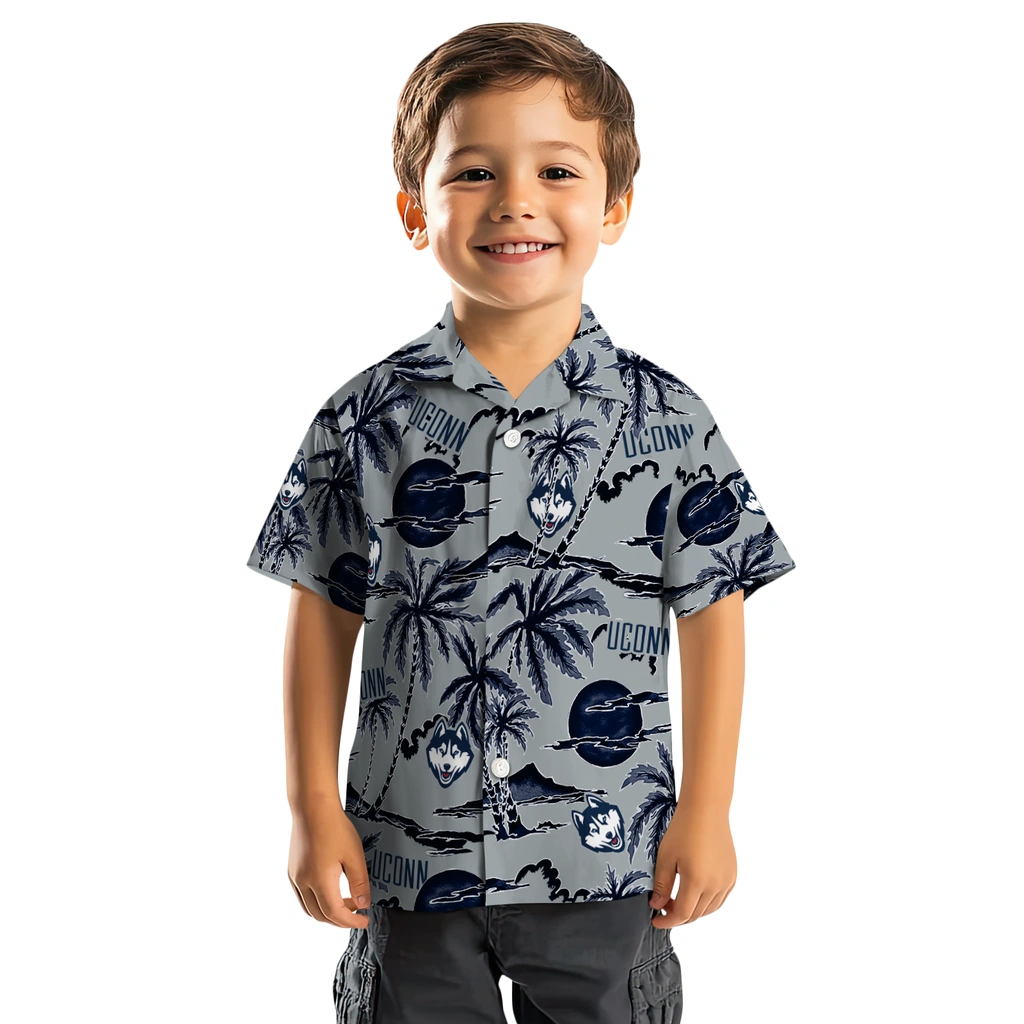 UConn Huskies Hawaiian Shirt - Palm Sunset uconn huskies palm sunset hawaiian shirts top rated