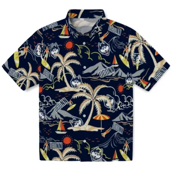 uconn huskies palm tree island blue hawaiian shirts best selling