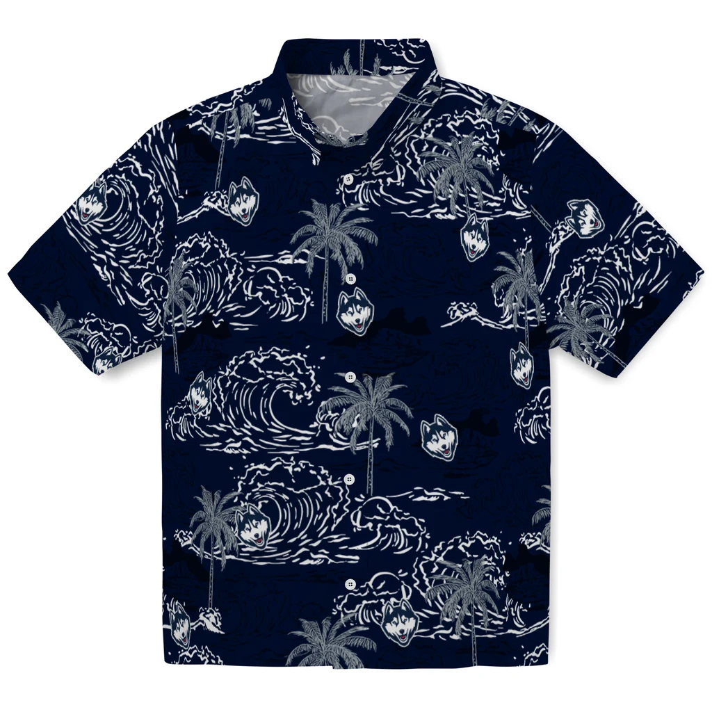 UConn Huskies Hawaiian Shirt - Wave Palm uconn huskies wave palm blue hawaiian shirts best selling