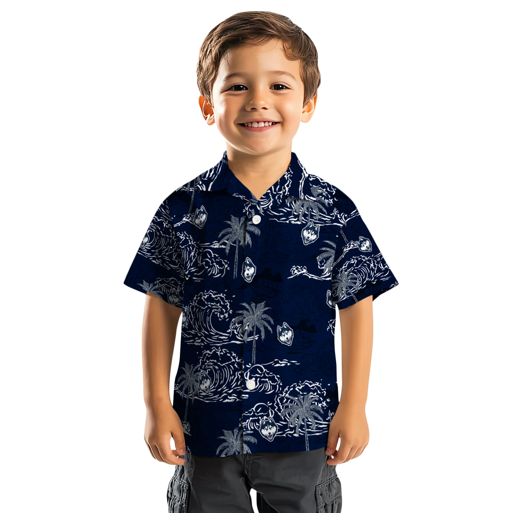 UConn Huskies Hawaiian Shirt - Wave Palm uconn huskies wave palm blue hawaiian shirts top rated