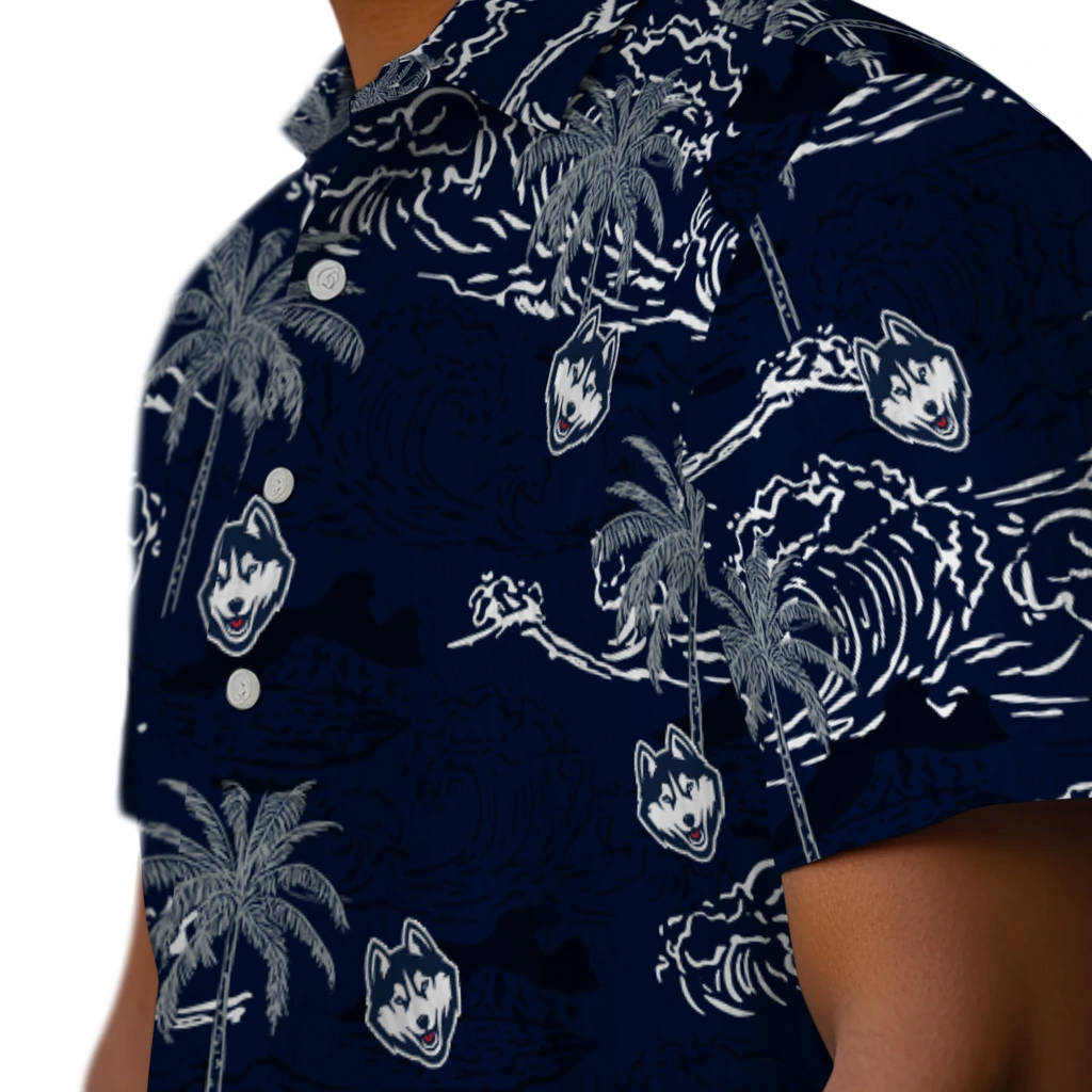 UConn Huskies Hawaiian Shirt - Wave Palm uconn huskies wave palm blue hawaiian shirts trendy