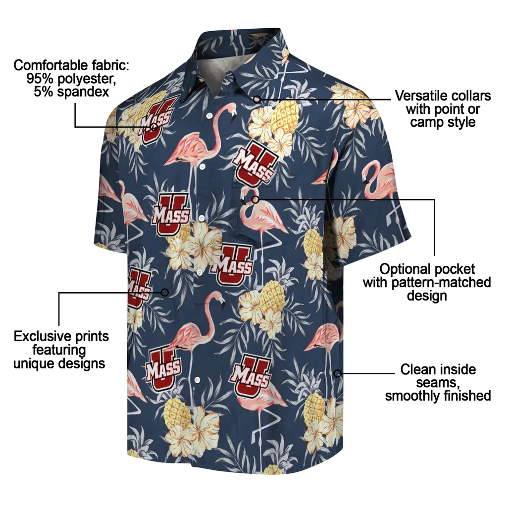 UMass Minutemen Hawaiian Shirt - Flamingo Hibiscus umass minutemen flamingo hibiscus navy hawaiian shirts new arrival