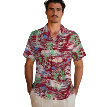 umass minutemen flamingo retreat red hawaiian shirts fashion forward