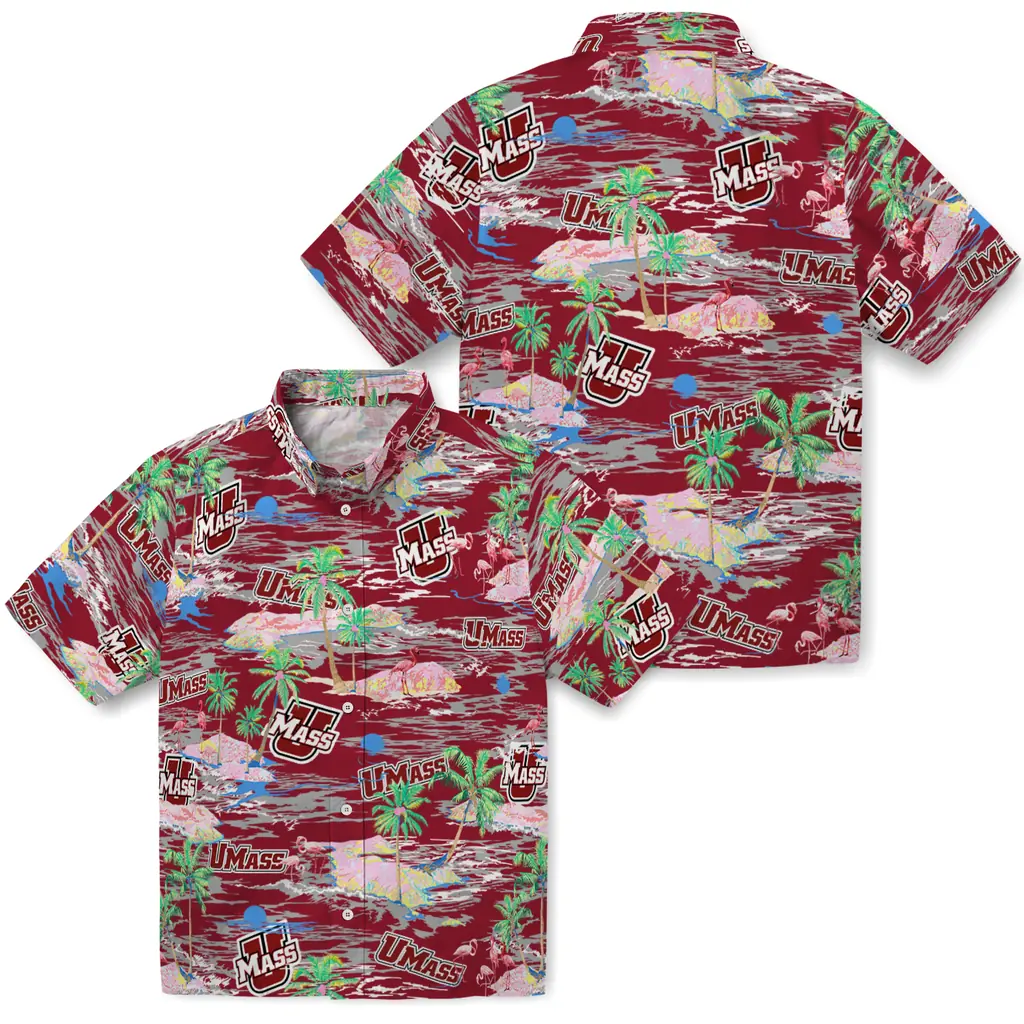 UMass Minutemen Hawaiian Shirt - Hawaii Island umass minutemen flamingo retreat red hawaiian shirts high quality