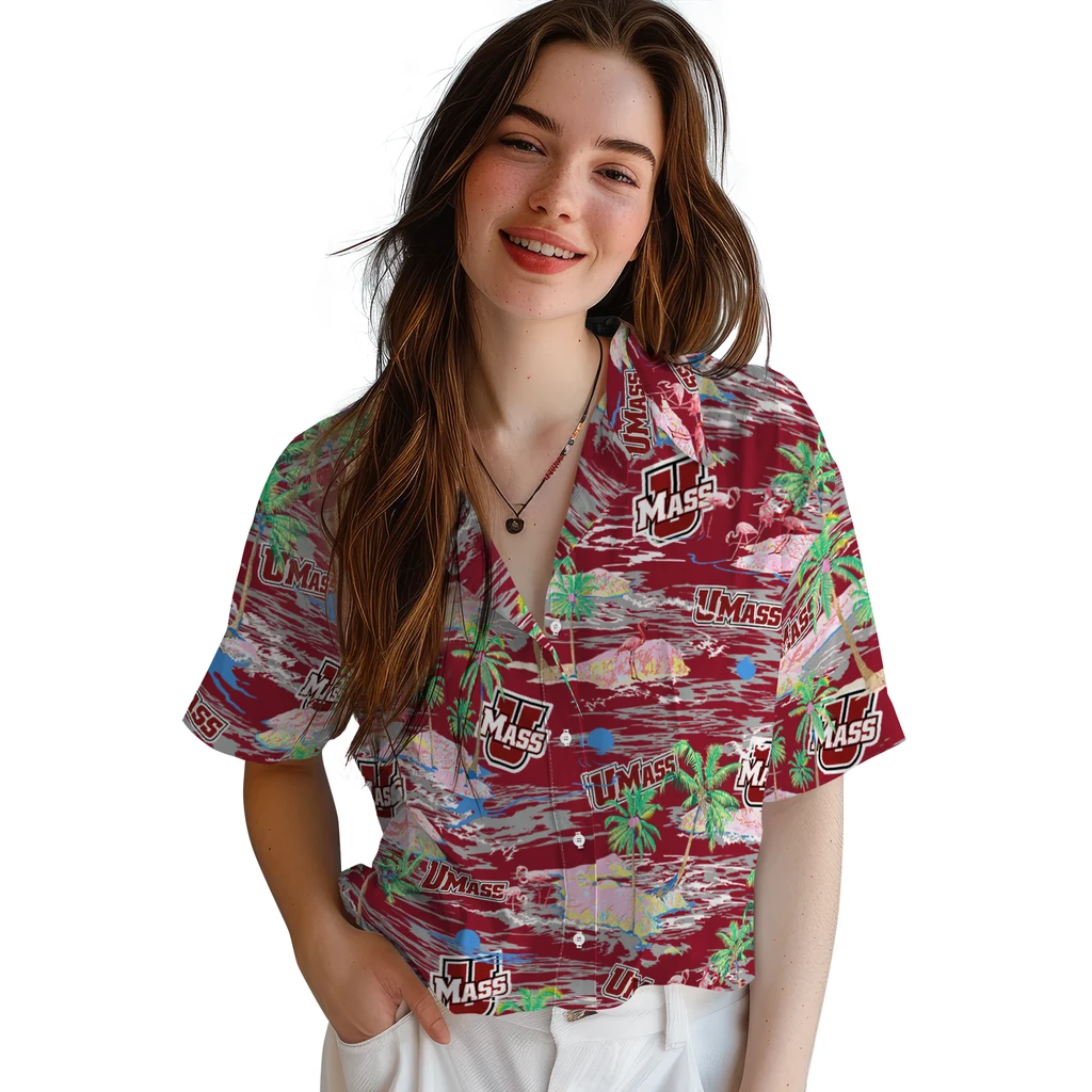 UMass Minutemen Hawaiian Shirt - Hawaii Island umass minutemen flamingo retreat red hawaiian shirts latest model