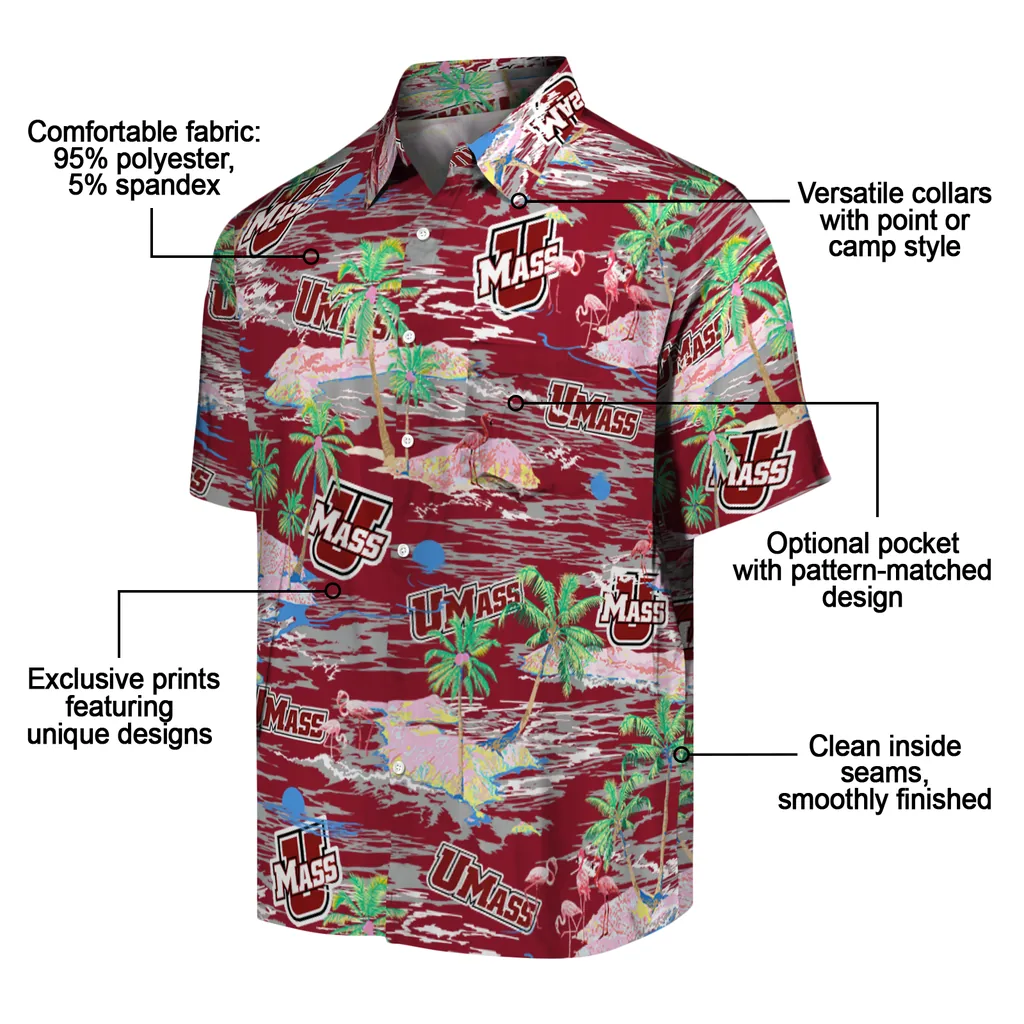 UMass Minutemen Hawaiian Shirt - Hawaii Island umass minutemen flamingo retreat red hawaiian shirts new arrival